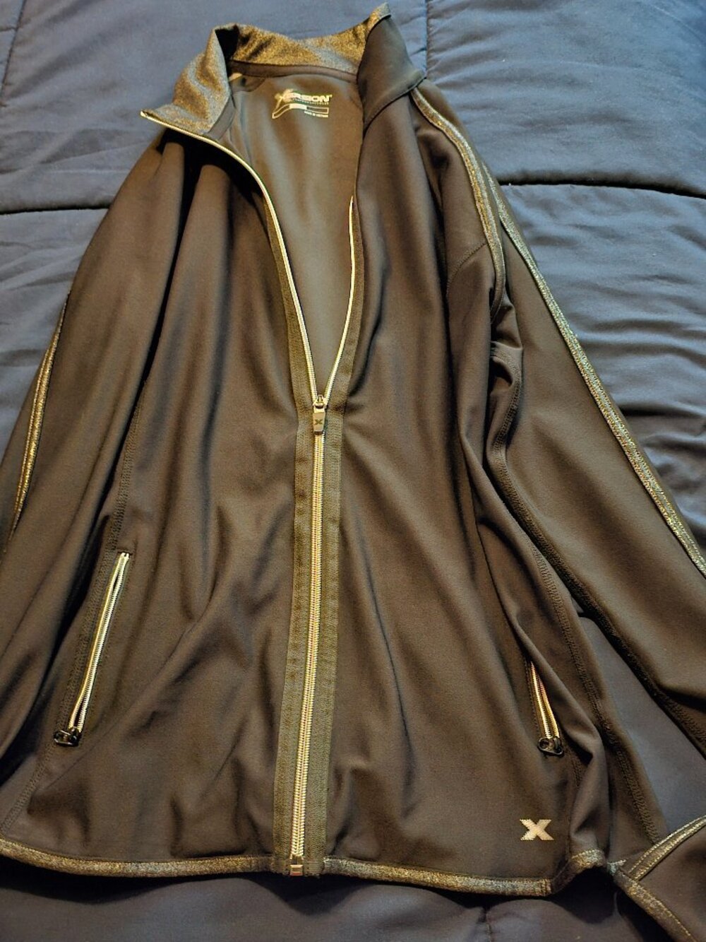 Black With Silvery Gray Stripe Zip Up Sz M By Xersion from JC Penney